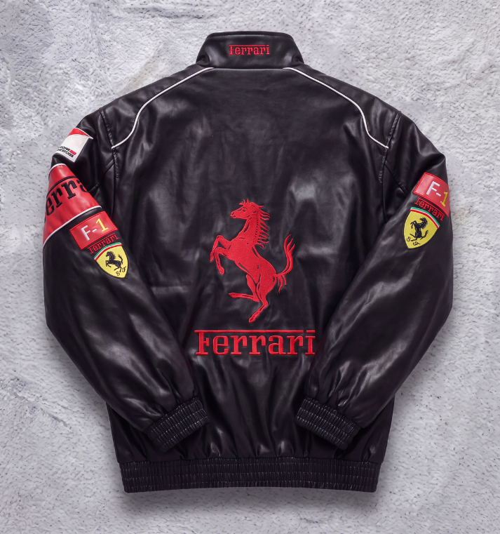 FERRARI F1 LEATHER JACKET BLACK/RED