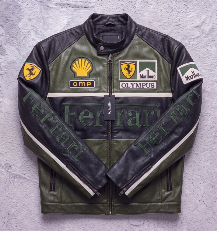 FERRARI F1 LEATHER JACKET GREEN/BLACK