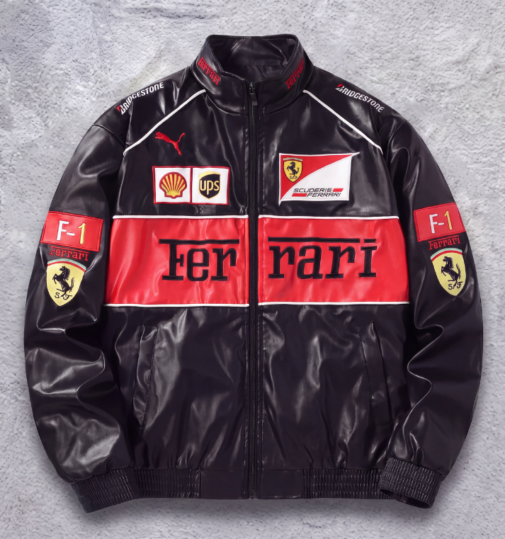 FERRARI F1 LEATHER JACKET BLACK/RED