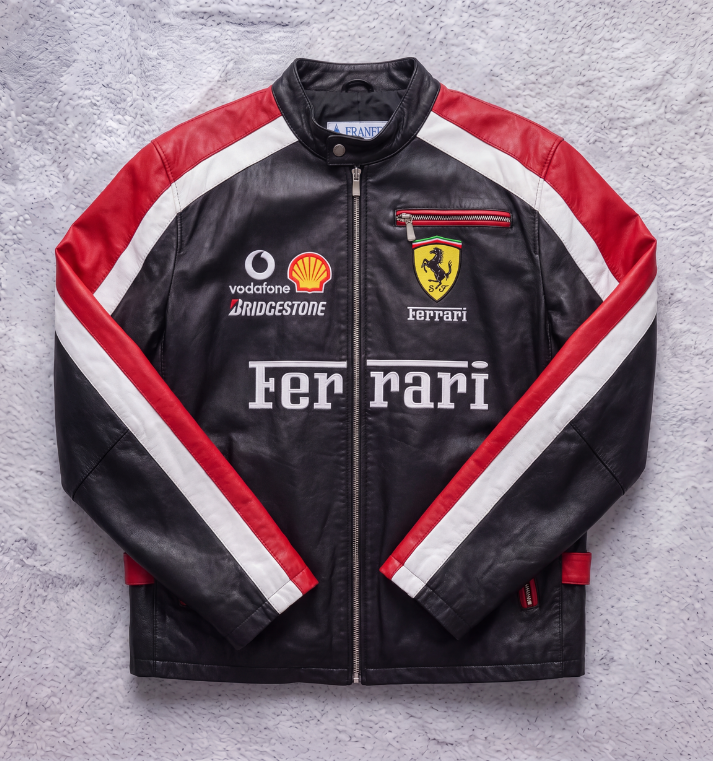 FERRARI F1 LEATHER JACKET BLACK/RED/WHITE