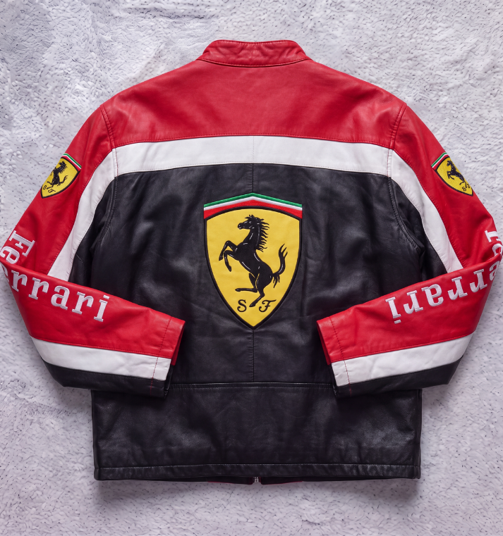 FERRARI F1 LEATHER JACKET BLACK/RED/WHITE